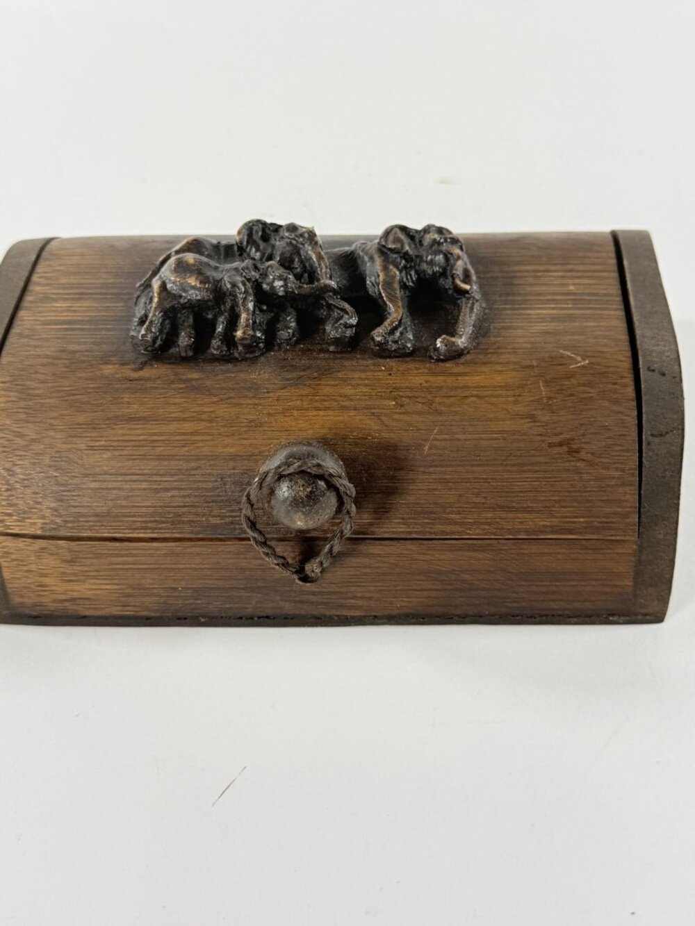 Vintage Bamboo Elephant Engraved Keepsake Box Handcrafted Wood Storage Decor
